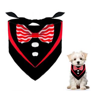 ZWWOGE Noeud Papillon Chien et Chat - Bandanas Smoking R&eacute;glable pour Chiens, Cravate Chien de F&ecirc;te Mariage Anniversaire (Noir + N&oelig;ud Papillon Rouge) (ZWWOGE, neuf)