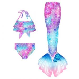 Maillot De Bain Enfant Fille - Joli Maillot de Bain d'été Cosplay Party Fille Manches Longues 3 Pièces Deguisement Océan Piscine Natation Plage Costume de Bain de Plage (heyann, neuf)