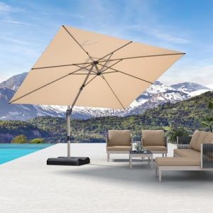 PURPLE LEAF Parasol D&eacute;port&eacute; 2,7 x 3,5 m Rectangulaire, Toit &agrave; Rotatif 360&deg;, Protection UPF 50+, Parasol De Jardin Ext&eacute;rieur avec Poteau Champagne Suspendu en Aluminium, Pour Piscine, Terrasse, Beige (PURPLE LEAF, neuf)