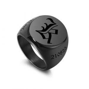 INBLUE Chevali&egrave;re Initiale Personnalis&eacute;e pour Homme Femme Acier Inoxydable/Plaqu&eacute; Or 18 Carats Noir Bague Nom Grav&eacute;e Personnalis&eacute;e Cadeau pour Papa Mari Petit Ami (Taille 64, Rond Noir) (INBLUE Jewellery, neuf)