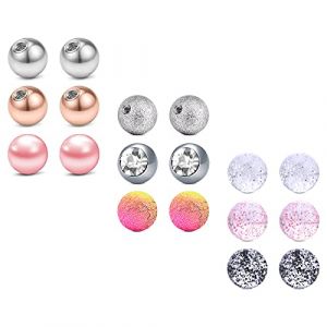D.Bella Lot de b&acirc;tons de piercing pour tragus, cartilage, h&eacute;lix, langue, t&eacute;ton, boules de rechange pour labret, labret, l&egrave;vre, 4 &agrave; 20 mm, bijoux de piercing M&eacute;duse, conque, Acier inoxydable (D.Bella, neuf)