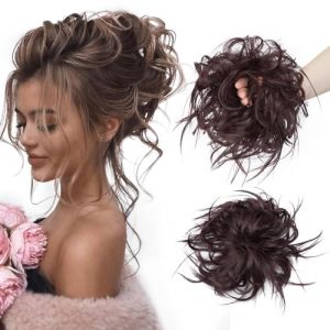 TESS Postiche Chignon Synthetique, Postiche Chignon Cheveux Naturel Chignon Elastique Chignon Postiche D&eacute;coiff&eacute; Extension Chouchou Chignon, M&eacute;lange noir vin rouge (TESS Official, neuf)