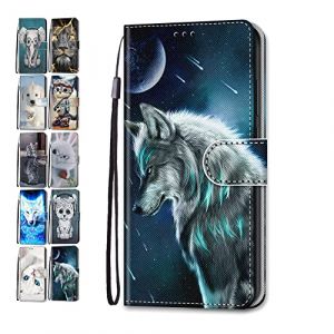 Portefeuille Coque pour Samsung Galaxy S6 Edge Cuir Flip Case Cover Motif avec Fentes de Carte Pochette a Rabat Protecteur Etui Housse - Loup (Coeyes, neuf)