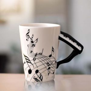 Tasse &agrave; caf&eacute; en c&eacute;ramique avec anse de piano, note de musique imprim&eacute;e - Cadeau pour les amateurs de musique - 250 ml (RAMONISA SHOP, neuf)