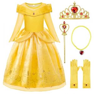 ReliBeauty Déguisement Belle Princesse Robe Enfant Fille Manches Longues 9-10ans, 140 (Matt Viggo, neuf)