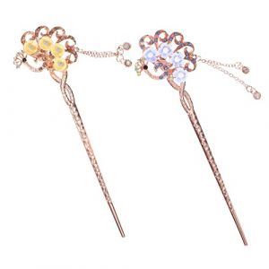 Beavorty 2 Pièces Baguette Chinoise Avec Pompons Pour Cheveux Baguette Décorative En Métal Lot Femme (T Innovation·HX, neuf)