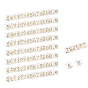 THXFUNAREA 8 Pièces Étiquette de Prix Numéro Lettre Prix Cube Affichage, Numéro Réglable Lettre Prix Étiquette Support Bloc Kit pour Comptoir de Magasin Bijoux Montre (Blanc Sur Doré) (BYSMDXZDZH, neuf)