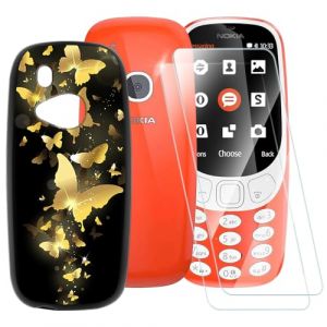 Coque TPU Imprim&eacute;e + Lot de 2 Vitres Tremp&eacute;es Compatible avec Nokia 3310 2017, Coque Artistique Fine Antichoc, R&eacute;sistante aux Rayures, Protection Compl&egrave;te (TomCase, neuf)