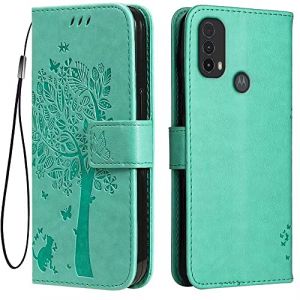 Topme &Eacute;tui en Cuir pour Motorola Moto e20 / Moto e30 / Moto e40 (6.5" inches), [ Coque Housse de T&eacute;l&eacute;phone Style Motif Chat Et Arbre] - Vert (topme, neuf)
