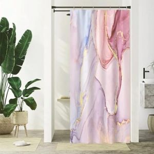 Rideau Douche Anti Moisissure, Uiiooazy Rideau de Douche Étroit 90x180cm Rose Effet Marbre Lavande Violet Petit Rideaux de Baignoire Tissu Lavable Imperméable Polyester Rideaux de Bain avec 6 Crochets (dongguibinjingpinxiaodianpu, neuf)