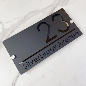 Plaque de numéro de maison en plein air, design suspendu plaque de numéro de maison personnalisée, plaque de nom de rue 3D découpée au laser acrylique moderne (noir et noir) (home decoration art, neuf)