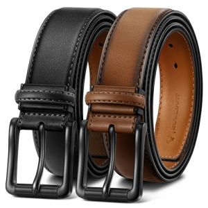 BULLIANT Ceinture Hommes 2 Pack, Ceinture Cuir Ajustable pour Cadeaux,Costumes,Habill&eacute;s,Jeans et Golf,Largeur 35mm,Coupe sur Mesure(Noir/Marron Clair,140cm/48-50" taille r&eacute;glable) (Bulliant, neuf)