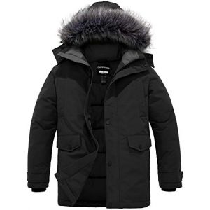 CHIN&middot;MOON Homme Veste &agrave; Capuche en Coton Classique Veste Coupe-Vent Ext&eacute;rieure Parka d'hiver Veste Chaude Doubl&eacute;e en Polaire Manteau D&eacute;contract&eacute; Style Militaire Noir XXL (C'est&nbsp;la&nbsp;vie, neuf)