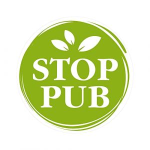 Lot de 2 Autocollants Stop Pub Naturel Vert Rond 6 cm. Adhésif Pas de Publicité pour boîte aux lettres. Étiquette stop pub adhésive écolo (Forum France, neuf)