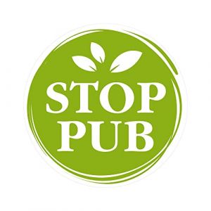 Lot de 2 Autocollants Stop Pub Naturel Vert Rond 6 cm. Adhésif Pas de Publicité pour boîte aux lettres. Étiquette stop pub adhésive écolo (Forum France, neuf)