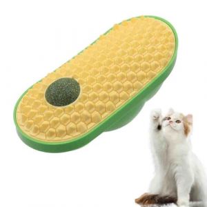 Lot de 2 peignes de massage pour chat en forme d'avocat avec herbe &agrave; chat, peigne de massage doux avec balle d'herbe &agrave; chat, outil de massage pour chats &agrave; fourrure longue et courte (jaune) (Awpland-FR, neuf)