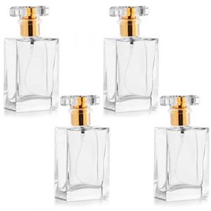 BELLE VOUS (Lot de 4 Flacon Spray Vide - Bouteille Parfum Vide Rechargeable 50 ml - Bouteille Spray Carr&eacute; Transparente avec Pulv&eacute;risateur Or - Flacon Pulv&eacute;risateur Pour Voyages, Huiles Essentielles (Tinyyo Europe, neuf)