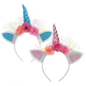 Beavorty 2pi&egrave;ces Serre-t&ecirc;te Licorne Avec Fleurs Et Tulle Bandeau Pour Cheveux Color&eacute;s Coiffe Pour Filles Et Gar&ccedil;on Fille Licorne Bleue (T Innovation&middot;HX, neuf)