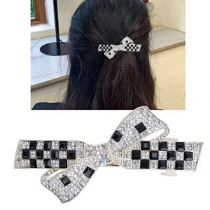 LetCart Ensemble d'épingles à cheveux avec nœud à carreaux, accessoire pour queue de cheval, 4 styles, décoration de coiffure, motif écossais noir/blanc, décoration cadeau2799 (Letcart, neuf)