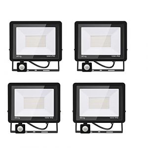Jefedana 4PACK - 100W Projecteur LED détecteur de mouvement,Blanc Froid (6000K) 10000LM Projecteur LED Exterieur Avec Detecteur Imperméable IP66 Projecteur LED de sécurité pour, garage, couloir (Blivrig, neuf)