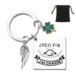 ZYMGUO Porte-Clés Sportif avec Breloque Aile d'Ange, Trèfle Vert et Pendentif Décoratif, Cadeau Original pour Fans de Moto, Basket, Rugby, avec Pochette Noire (j'ai chasse) (zhejiangdingnuowangluogongchengyouxiangongsi, neuf)