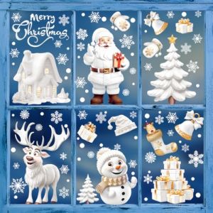 Autocollant No&euml;l Fen&ecirc;tre, Decoration Noel Interieur Maison Stickers Pere Noel Fenetre R&eacute;utilisable Amovible pour Magasin Vitre Vitrine Porte, Grand Color&eacute; Autocollants Hiver Flocon de Neige Sticker (LUOHE HOUTUO, neuf)
