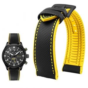 PctkeLsend Bracelet de montre &eacute;tanche en toile et caoutchouc for homme, 19-24 mm, compatible avec Breitling, Omega, IWC, Citizen, TUDOR et Hamilton(Black Yellow Black A,23mm) (PeiLINpppppp, neuf)