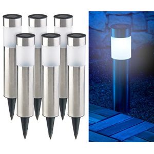 6 bornes lumineuses solaires à LED avec capteur de luminosité - Rondes [Lunartec] (Pearl Diffusion, neuf)