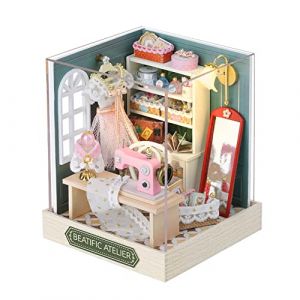 Maison de poupée Miniature avec Housse de poussière, Meubles en Bois, kit de Maison de poupée à Faire soi-même, lumière LED, Cadeau d'anniversaire (Magasin de Taille) (erhumama, neuf)