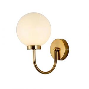 EKSED Applique murale boule en verre blanc brillant, globe en verre blanc 15 cm avec base dorée, applique murale de style médiéval pour chevet (Or) (dkieohwi, neuf)