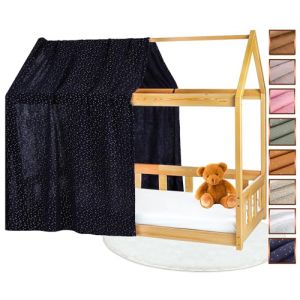 Lovely Hippo Toile de Lit Cabane 100% Coton - Ciel de Lit Cabane pour Lit Montessori 80x160, 90x200 cm - Tissu Oeko-Tex Gots (Bleu Nuit/Or, 120 x 370 cm) (VRC Products France, neuf)
