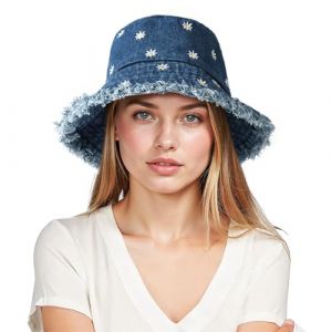 AYPOW Bob Seau Chapeau Coton Denim Chapeau de P&ecirc;cheur Femme, Pliable &eacute;t&eacute; Anti-UV Marguerite Chapeaux de Soleil de Plage, Adolescentes Filles Mode R&eacute;tro L&eacute;g&egrave;re Packable Voyage Casquettes Visi&egrave;re (lipsd eu, neuf)