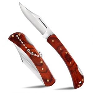 SPITZKANTE couteau pliable &agrave; deux mains, 42a conforman, acier 440C, lockback, couteau de poche EDC avec poign&eacute;e en bois (Shenzhen Chenghuada Technology Co., Ltd., neuf)