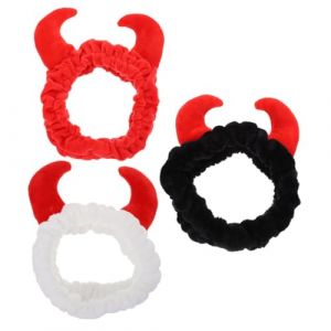 TOYANDONA Lot de 3 Bandeaux de Soin en Corne de Bœuf Duveteux Serrage-Têtes Réutilisables Lavage du Visage Accessoires Femmes Couleurs Noir Rouge et Blanc (Y HEART, neuf)