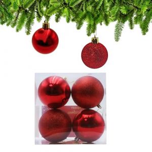 Xcdhemde Lot de 4 Boule de Noel Rouge pour Sapin de No&euml;l &Oslash; 10cm, Boules de Noel en Plastique, Decoration No&euml;l Sapin avec Cordon de Suspension, pour D&eacute;coration de F&ecirc;te Mariage Anniversaire (TODORO INTERNATIONAL, neuf)
