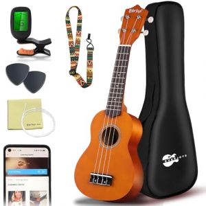Soprano Ukulele, 21 pouces Ukulélé Hawaïen Kit pour Adulte Enfant avec Yukulele Housse, supplémentaire Cordes, Accordeur, Sangle, Recueil de Chansons (French Fine Products, neuf)
