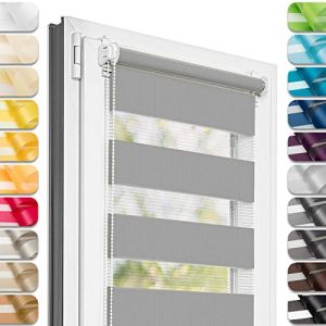 Estika Store Enrouleur Jour Nuit sans perçage - Gris - 45 x 220 cm - Store à enroulement, Double Tissu, pour fenêtres intérieures, Protection Contre Le Soleil (Estika, neuf)