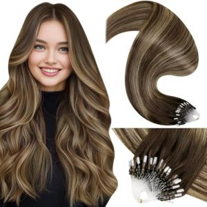 LaaVoo Extension Micro Loop Cheveux Naturel a Froid Balayage Brun Caramel Dore Extension Cheveux Humain Microing Blonde Ombre Marron 50s/50g 45cm Extension Cheveux Naturel a Froid Marron Lisse #4/27/4 (Laavoo, neuf)