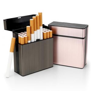 Tapvai 2 Pièces Boite à Cigarettes, Étui à Cigarettes Metal avec Fermeture à Pression et Séparateur, Etui Paquet Cigarette pour 40 Cigarettes, Porte-Cigarettes Homme (Noir, Rose) (Tapvai Store, neuf)