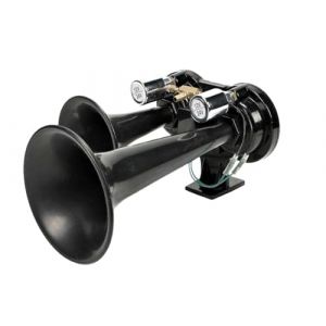 Klaxon à Air Double Trompe Noir 12V 24V 170dB Supert Fort Pneumatique Pour Camion Train TGV Bateau Tracteur (JJ AUTOBITS, neuf)
