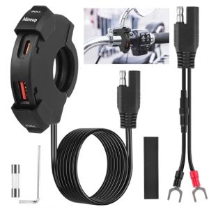 Mineup Prise USB Moto, 12V Chargeur USB Moto &Eacute;tanche Charge Rapide, Chargeur De Moto USB C, Double Prise De Courant De Chargeur De Voiture USB Et PD/Type-c pour Voiture Camping-Car V&eacute;hicule Bateau (HUAYI -EU, neuf)