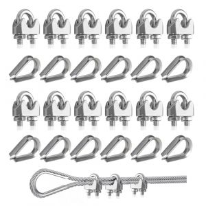 Rybtd Serre Cable Inox 24 Pi&egrave;ces Serre Cable Acier M6 avec Cosse Coeur M6，Clip de C&acirc;ble M&eacute;tallique 6mm Serre-C&acirc;bles en Acier Inoxydable pour Cable Acier 6mm,U Boulon Clip de C&acirc;ble M&eacute;talliques (HaDeHao, neuf)
