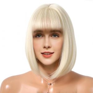 Perruque synth&eacute;tique coupe bob courte | Perruque droite bob poney courte, droite, perruque courte, naturelle, r&eacute;sistante &agrave; la chaleur, pour femme (qihongHaostore, neuf)