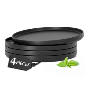 MIAMIO &ndash; Ensemble d'assiettes plates en c&eacute;ramique pour 4 personnes/Vaisselle en c&eacute;ramique 4 pi&egrave;ces, assiettes modernes en gr&egrave;s &ndash; Collection Luxe (Noir, Grande assiette (4x)) (Blochergroup FR, neuf)