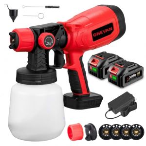 ONEVAN Pistolet a Peinture sans Fil, 900ML pulvérisateurs de Peinture avec 2 Batteries de 3000 mAh, débit de 550ML/min, Pistolet à Peinture Batterie incluses 4 Buses (1,0/1,8/2,0/2,5 mm) (HEQIEBXK, neuf)