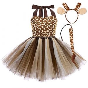 3pièces Tenue de Animaux Déguisement Fille Enfant Léopard/Girafe/Zèbre/Tigre/Vaches Tutu Princesse Robe Cosplay Carnaval Halloween Costume Girafe 7-8 Ans (OBEEII STORE, neuf)