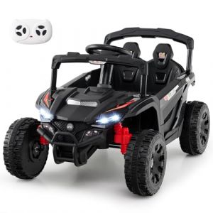 GOPLUS Voiture Electrique Enfants 2 Place avec Télécommande, Quad 4x4 Electrique Enfants 12V avec Démarrage Lent, Musique, Klaxon et Phares pour Enfants de 3+ Ans, Charge 30KG (Noir) (Augenstern24, neuf)