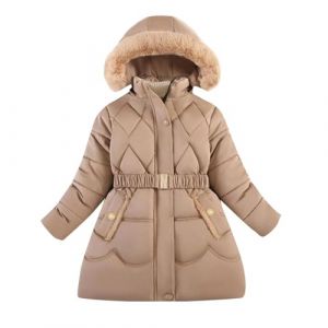 SRTUMEY Veste d'hiver rembourrée à capuche pour fille - Manteau d'hiver chaud pour fille - Parka avec poche zippée, Kaki-C., 5-6 ans (&crystal&, neuf)