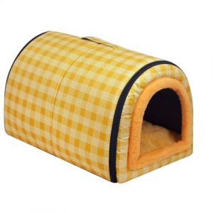 Grande niche 2 en 1 pour chien et chat - Imperm&eacute;able - Lavable - Lit apaisant anti-anxi&eacute;t&eacute; - Doux - Antid&eacute;rapant et chaud - Pour chiens et chats de taille moyenne - Jaune B, S - 35 x 28 x 25 cm (ping bu, neuf)