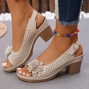 Chaussure Femme ete,Sandales Femme &eacute;t&eacute; Confortable,Sandales &agrave; Talons Hauts Avec Fleurs,Sandales Compens&eacute;es &agrave; Talons Hauts Pour,Bout Ouvert Plateforme Respirantes ,Sandales Chaussures Orthop&eacute;dique (Yang Mi Mi, neuf)